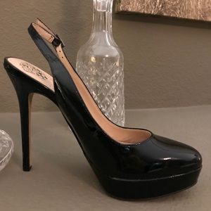 Black patent leather sexy slingback pump
